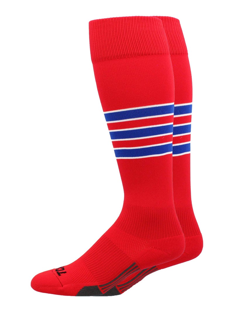 MadSportsStuff Dugout 3 Stripe Baseball Socks (Scarlet/Royal/White, Small) - Scarlet/Royal/White,Small - Image 1